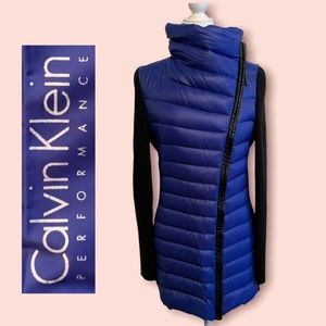 Calvin Klein Lightweight Down Puffer Jacket with Knit Sleeves.